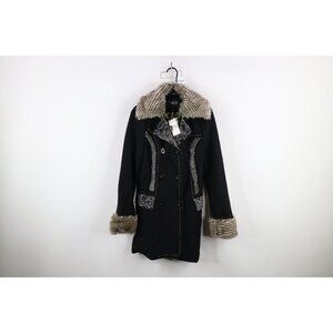 New Buckle BKE Womens Small Faux Fur Trim Wool Pennylane Peacoat Jacket Black
